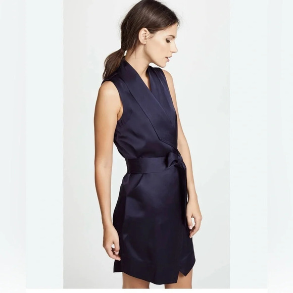 AYR perch wrap satin dress in deep marine 10 - Picture 15 of 16